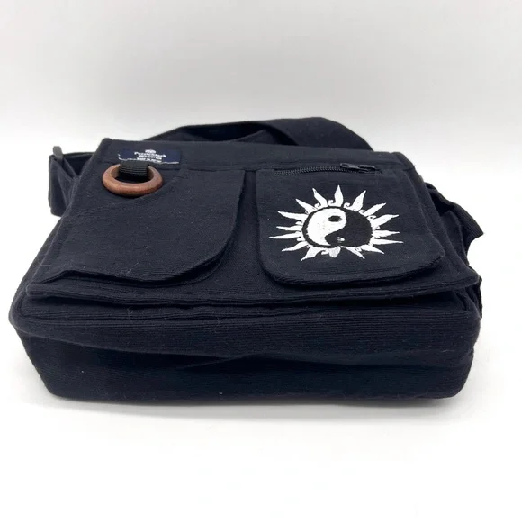Lukla Messenger Bag Black with Yin Yang Embroidery - Picture 2 of 10